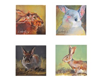 Original oil painting Rabbit Hare on canvas panel, 6x6"