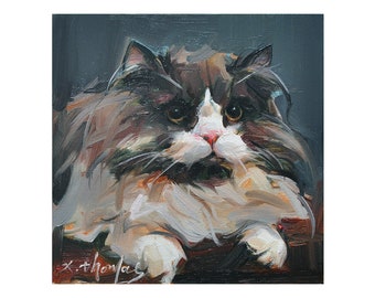 Custom Cat Oil Painting from Photo, Personalized Pet Portrait on Canvas