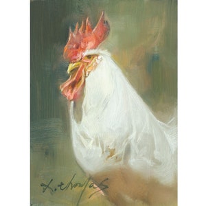 Rooster Portrait series original small oil paintings   5x7 ”