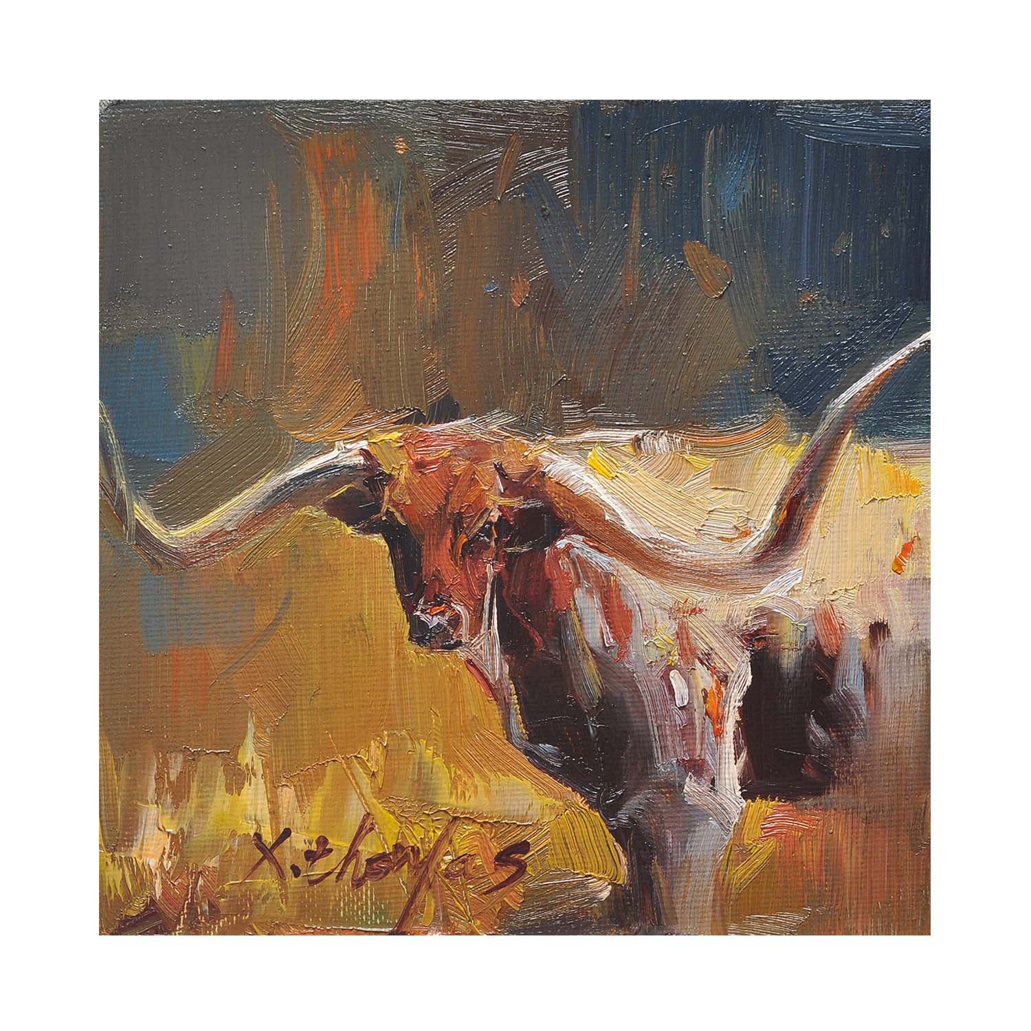 Original Texas Longhorn Cow Oil Painting On Canvas Panel Etsy