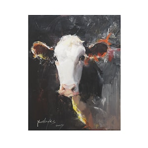 Large Acrylic Painting , Cow Original Painting on Canvas, Farmhouse Ranch Home Abstract Wall Decor Gift