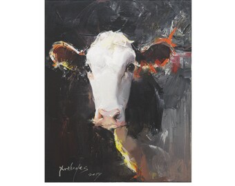 Origineel koeschilderij op canvas, grote acryl boerderij muurdecoratie