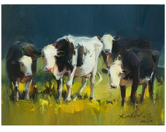 Origineel koeolieverfschilderij op doek, decor boerderijkeuken (30 x 40 cm)