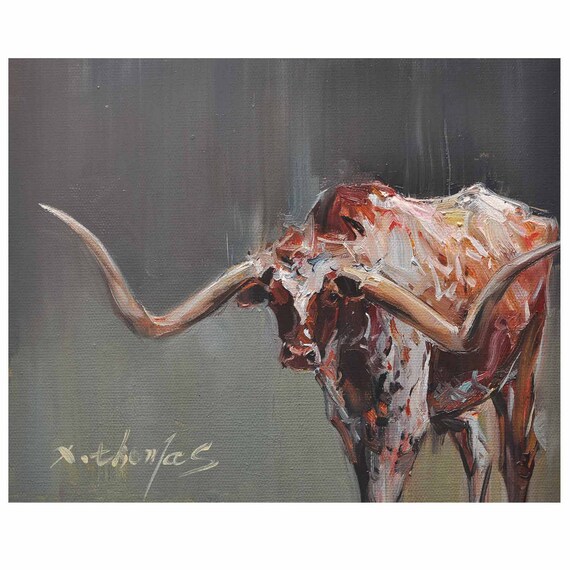 Original Texas Longhorn Cow Oil Painting On Canvas Home Etsy