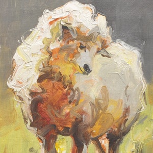Christmas present、Original sheep Painting Canvas Impressionist Farm Animal by x.thomas, 12x18 cm