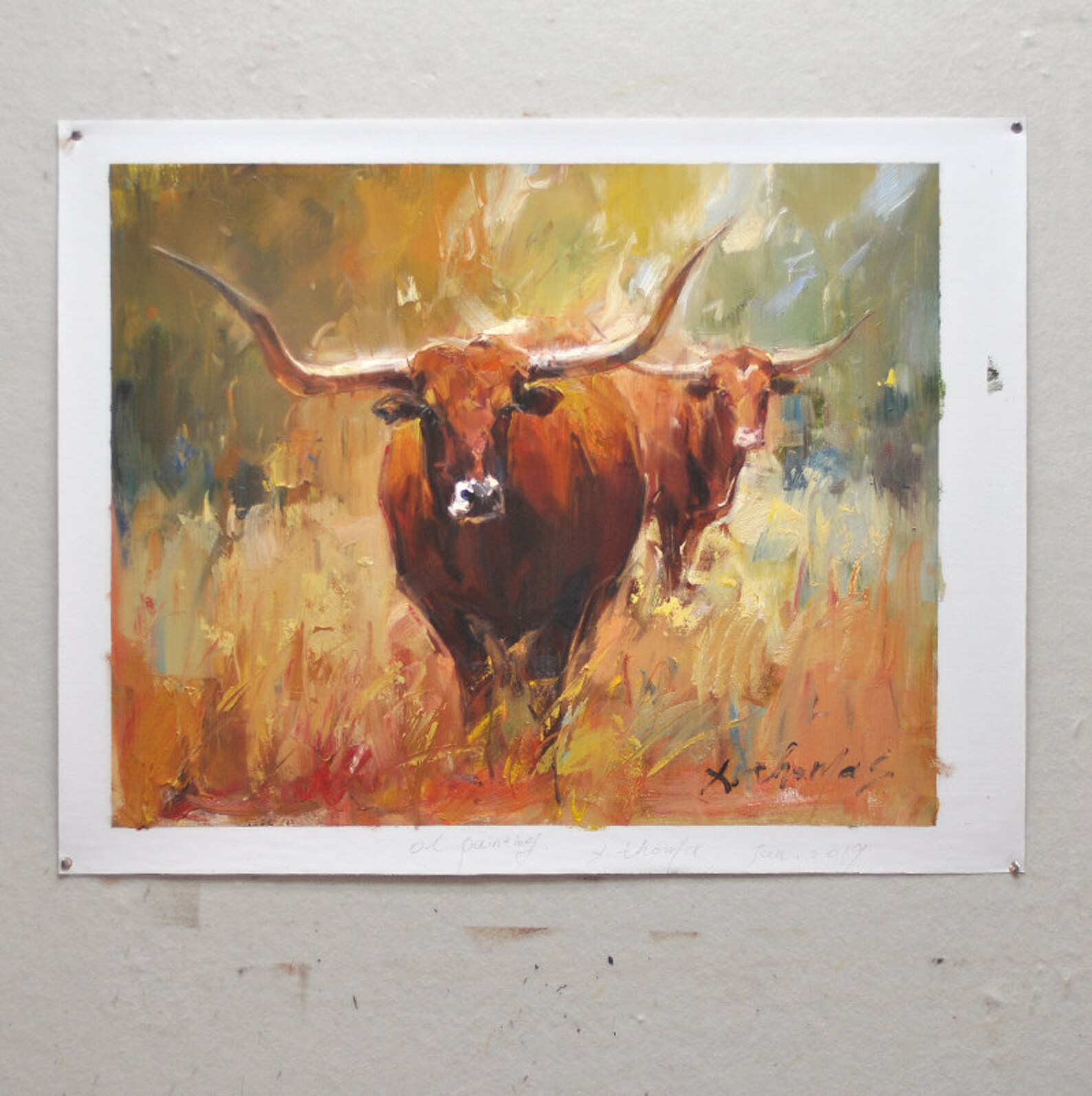 Texas Longhorn Cow Painting on Canvas Original Oil Painting Etsy