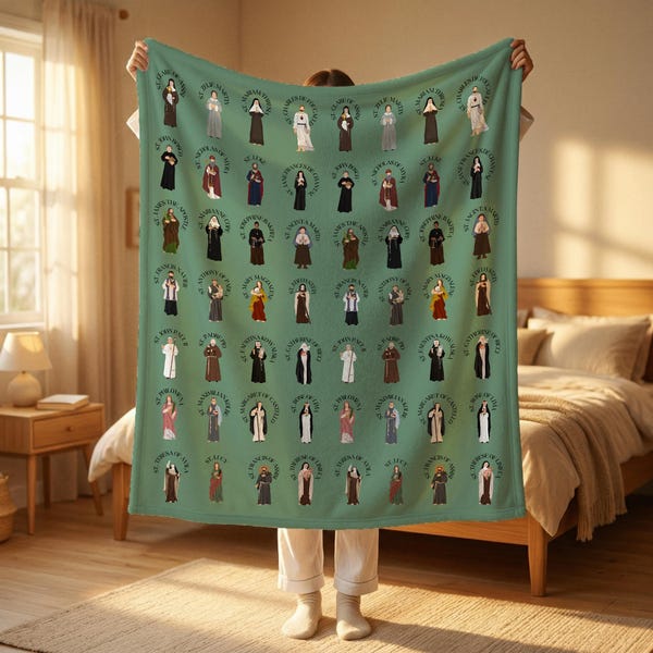 Custom Catholic All Saints Blanket,Personalized Catholic Blanket,Confirmation Gift,Gifts for Dad Mom,First Communion Gift,Catholic Gift