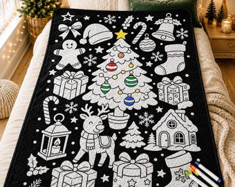 DIY Coloring Blanket With 24 Fabric Markers, Color Your Own Soft Fleece Blanket, Kids Craft Activity Mat, Classroom Birthday Gift For Kids