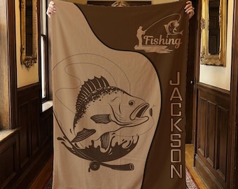 Personalized Fishing Blanket,Custom Gifts for Fishermen,Father's Day Gifts,Dad Birthday Gift,Fly Fishing Gift For Fishermen,Gift for Husband