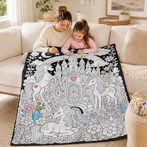 Color Your Own Blanket With 24 Fabric Markers, DIY Coloring Fleece Blanket, Kids Art Activity Gift, Animal Floral Dinosaur Style Craft Kit image 2