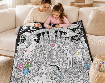 DIY Coloring Blanket With 24 Fabric Markers, Color Your Own Soft Fleece Blanket, Kids Craft Activity Mat, Classroom Birthday Gift For Kids