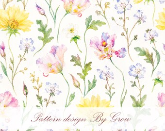 Watercolor Wildflower Seamless Pattern — Spring Botanical Floral Digital Paper,