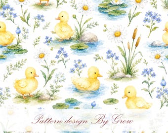 Duckling Watercolor Seamless Pattern • Easter Scrapbook Design (PNG Download)