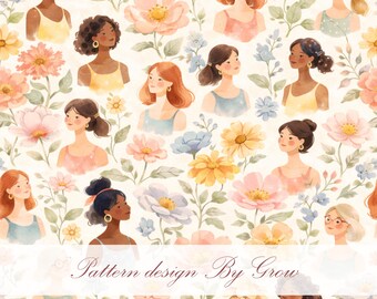 International Women’s Day Floral Illustration – Diverse Women Empowerment Art Print