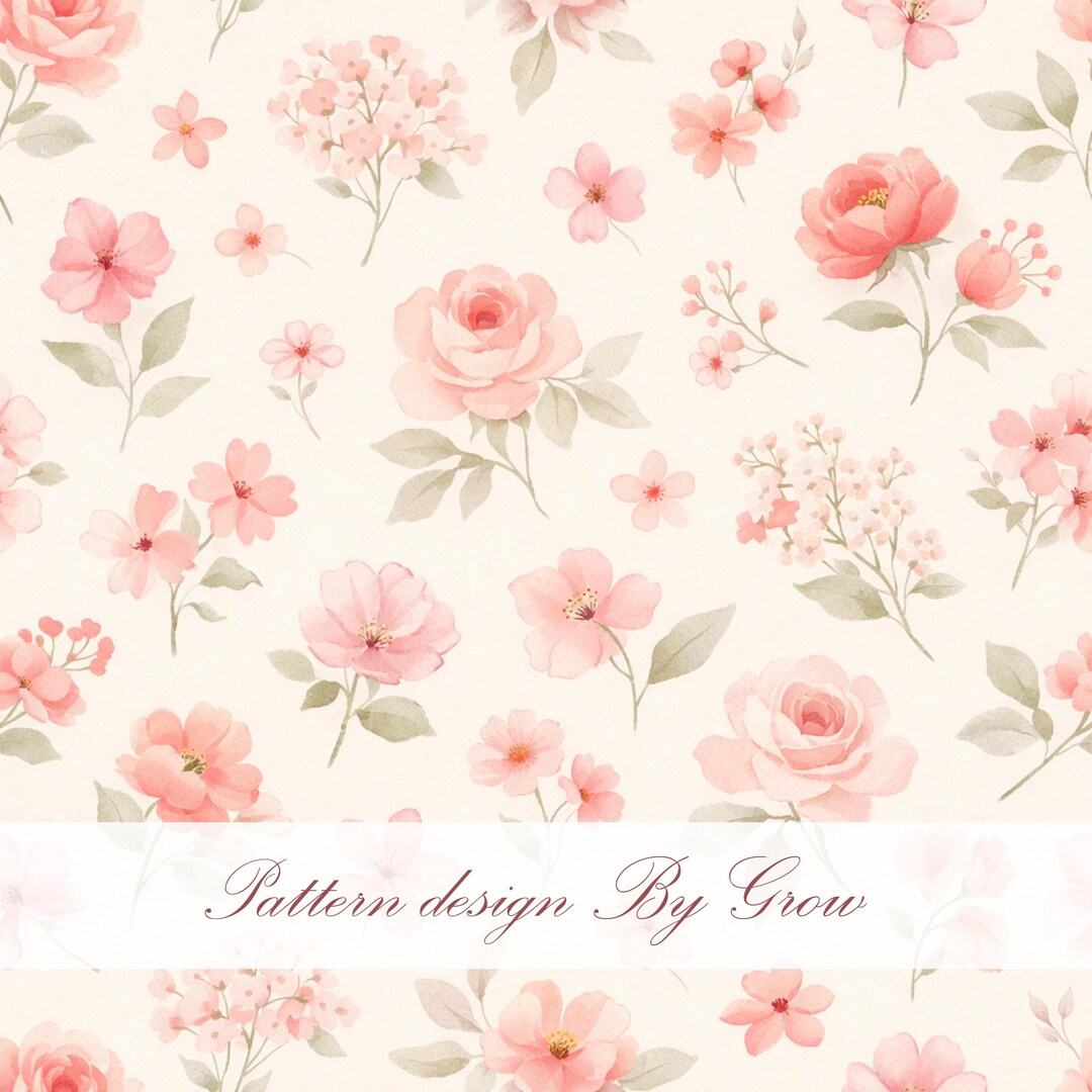 Watercolor Floral Seamless Pattern, Soft Pink Rose Digital Paper (PNG ...