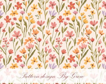 Warm Spring Wildflowers Watercolor Seamless Pattern
