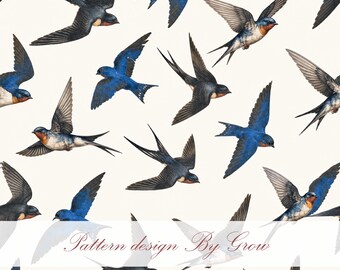 Vintage Swallow Bird Seamless Pattern – Elegant Flying Birds Repeat Design (Digital Download)