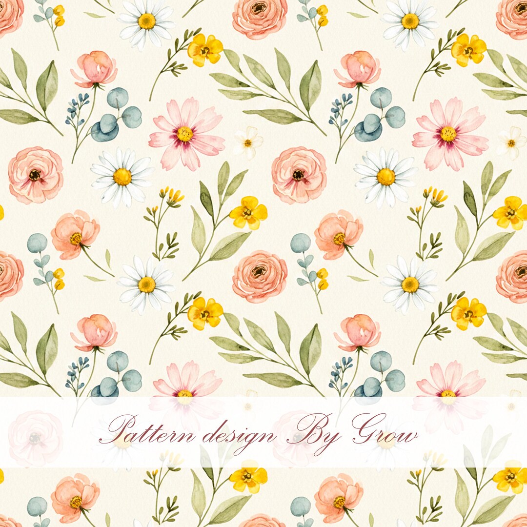 Pastel Watercolor Floral Seamless Pattern, Spring Flower Digital Paper ...