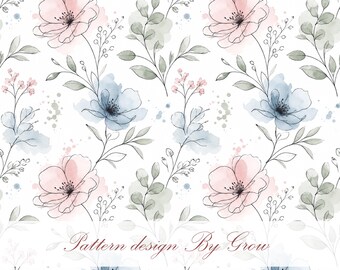 Floral Watercolor Seamless Pattern | Pastel Botanical Digital Paper (Commercial Use)