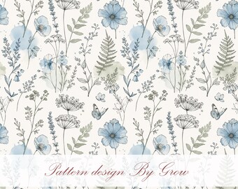 Seamless Floral Pattern | Pastel Botanical Line Art, Terracotta Digital Paper (PNG Download)