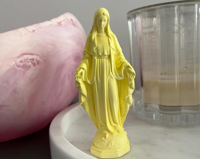 Handmade Modern Mary Figurine - Sacred Yellow Decor