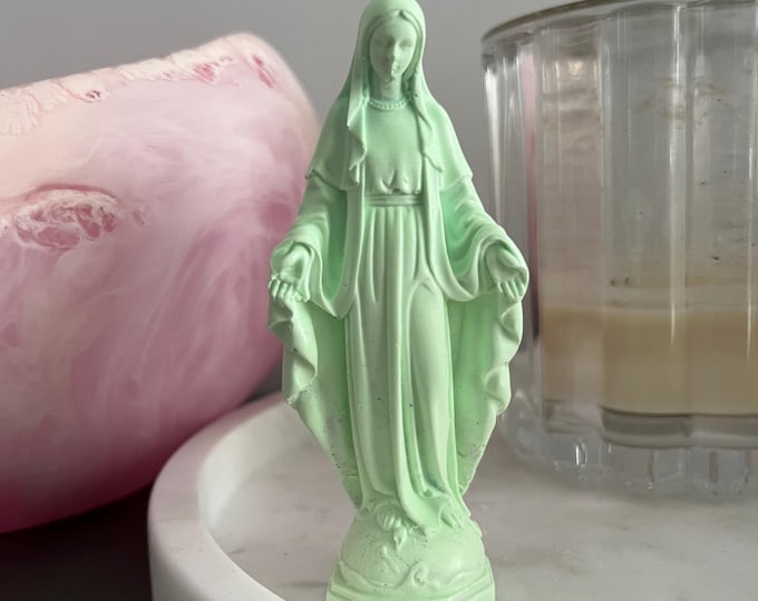 Handmade Modern Mary Figurine - Reborn Green Decor