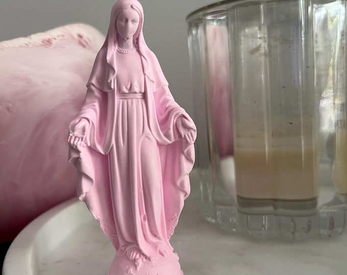 Handmade Modern Mary Figurine - Lamb Pink Decor