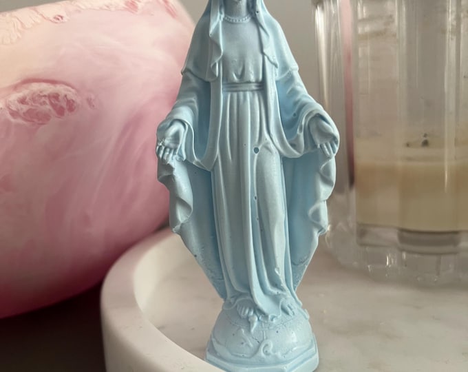 Handmade Modern Mary Figurine - Light Blue Decor