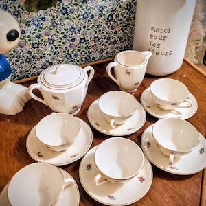 Service à café vintage Badonviller - French vintage tea set - demi-porcelaine fleurie -  - shabby chic -