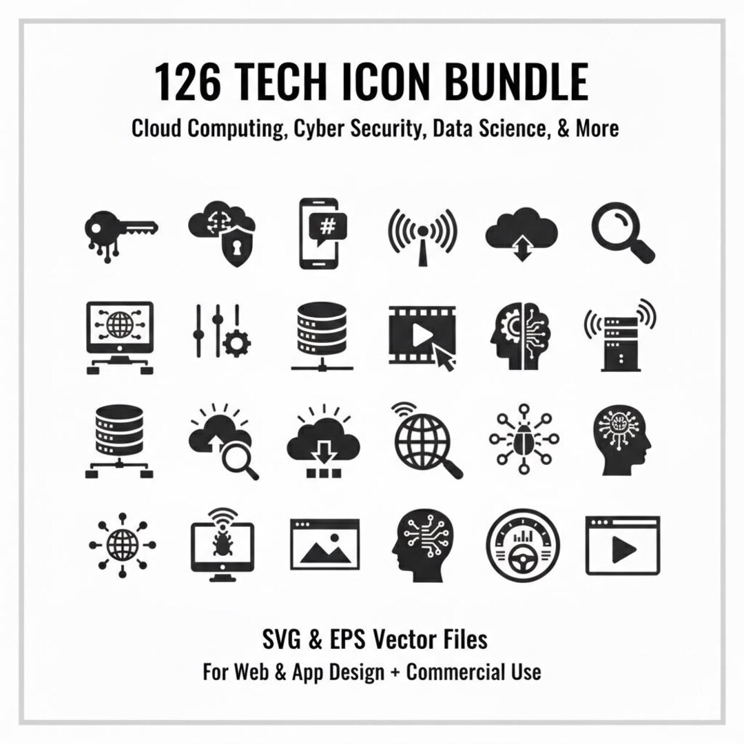 126 Tech and Cloud Computing SVG Icons Bundle | Data Science, Network ...