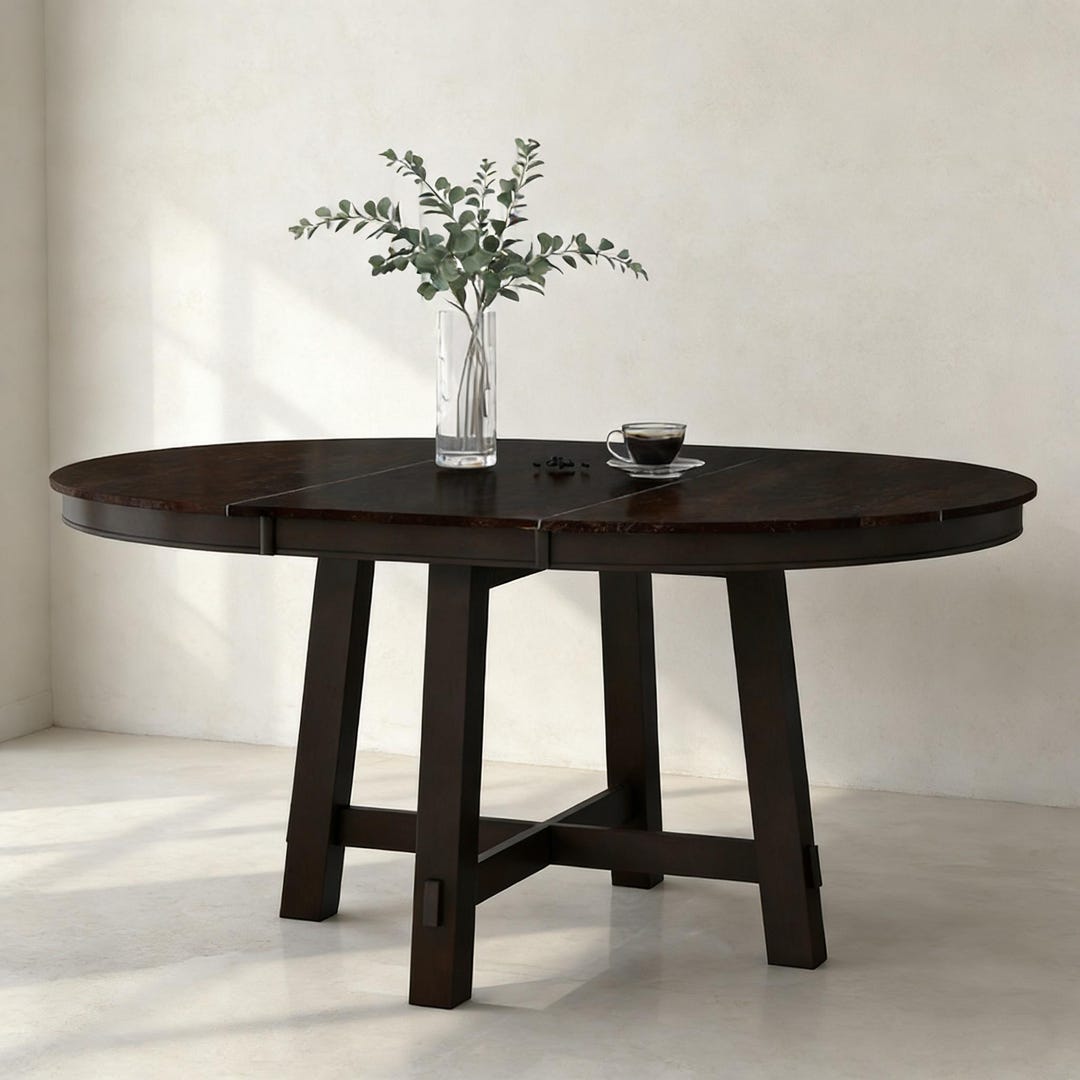 Round Extendable Farmhouse Dining Table With 16" Leaf - Espresso Finish ...