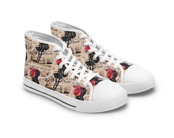 Vintage Newspaper Rose High Top Sneakers | Floral Collage Shoes