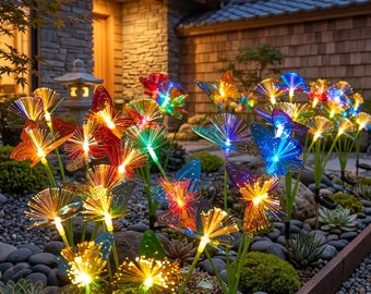 Luci solari a forma di farfalla per esterni, confezione da 6, lanterne da patio e vialetto, luce notturna da giardino a fibra ottica, regalo solare per giardiniere