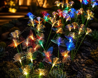 Solar Butterfly Garden Lights - 6 Pack Fiber Optic LED Pathway Stakes - Waterproof Outdoor Lanterns for Patio Yard Flowerbed