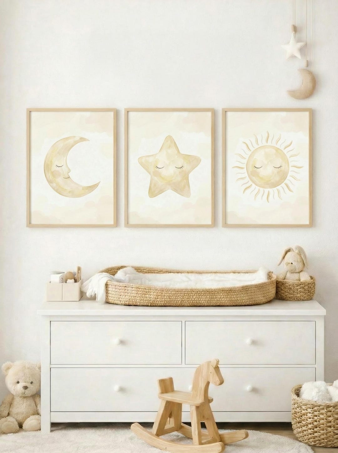 Sun Moon Star Nursery Prints, Celestial Watercolor Art (digital ...