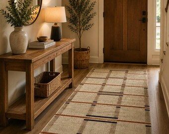 Handwoven Wool Jute Kilim Rug: Traditional Indian Boho Decor 4x6, Modern Large Area Rug, Handmade Netural Beige Living Room Rug, Custom Rug