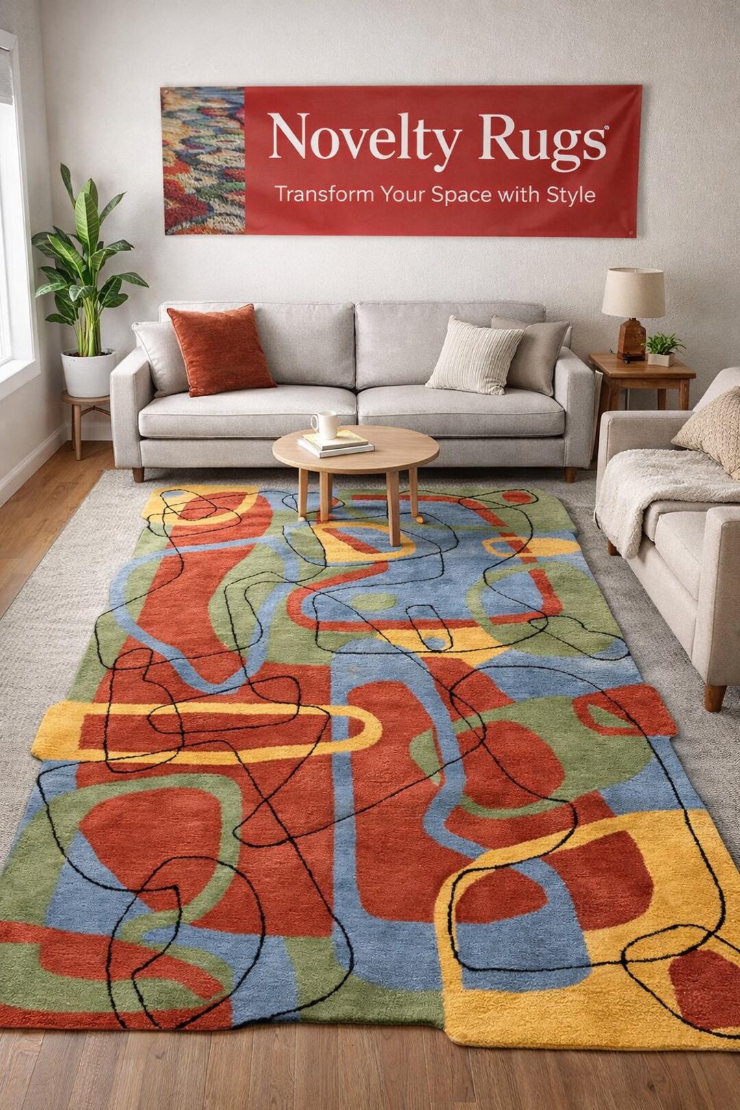 Abstract Tufted Area Rug, Modern Colorful Handmade Carpet, Artistic ...