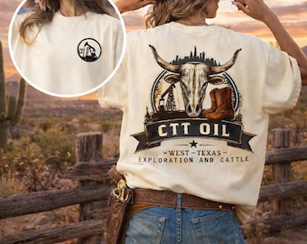 West Texas Oilfield Ranch T-Shirt, Cattle Skull Graphic Tee