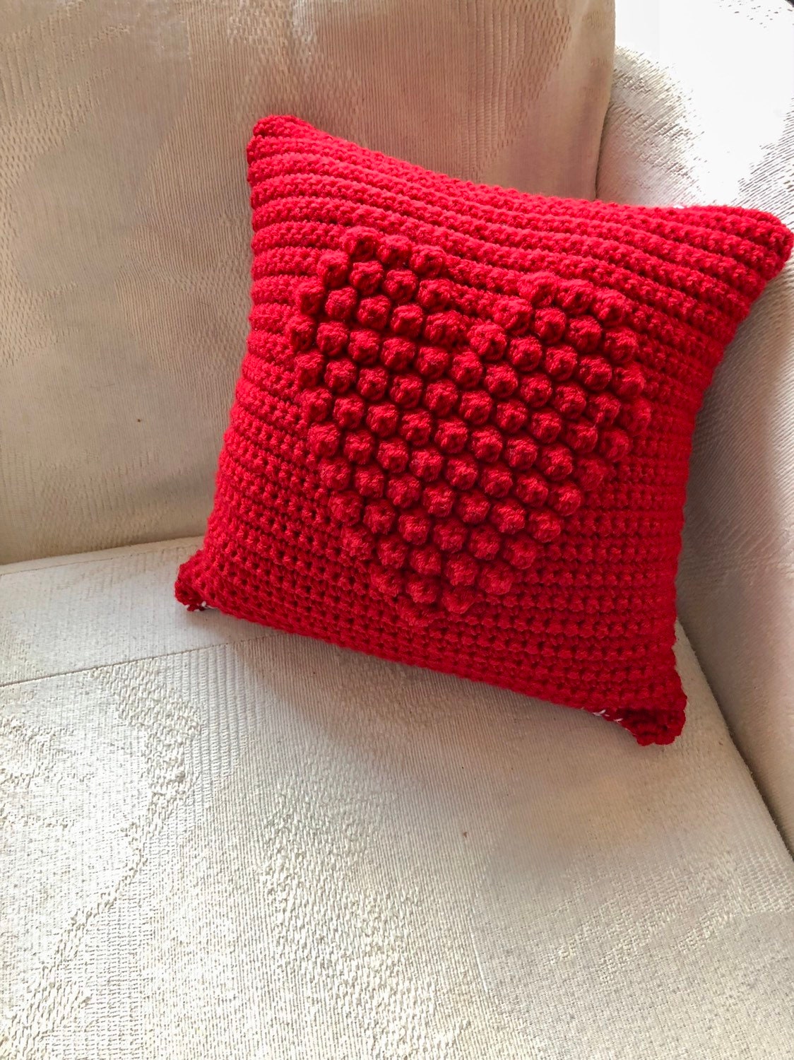 Crochet Heart Pillow Red Heart Pillow Heart Decoration Etsy