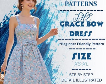Grace Bow Dress PDF Sewing Pattern | Beginner Friendly Women’s Dress Pattern XS-XL | Instant Download Printable Sewing Pattern