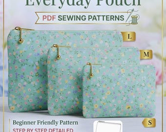 Zipper Pouch Sewing Pattern PDF, Makeup Bag Sewing Pattern, Phone Pouch, Jewelry Pouch, Easy Beginner Sewing Pattern, S M L Sizes.