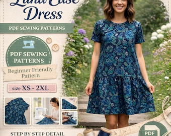 Luna Ease Linen Midi Dress Sewing Pattern | Bell Sleeve | Circle Skirt | Beginner Friendly Printable Instant Download (PDF XS-XL)