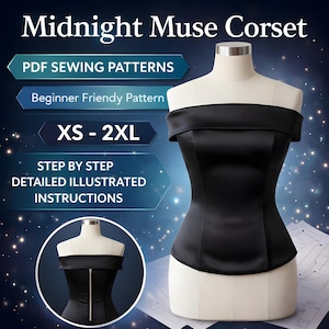 ハートネックオーバーバストコルセット型紙 | ネックラインビスチェコテージコアボディストップ | バッククロージャーチューブトップ | 簡単ジッパーコルセット | XS～XLサイズ