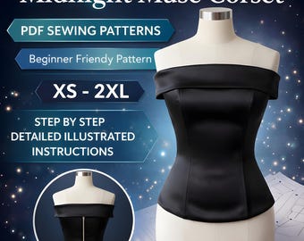 Sweetheart Overbust Corset Sewing Pattern | Neckline Bustier Cottagecore Bodice Top | Back Closure Tube Top | Easy zip Corset | XS-XL Size