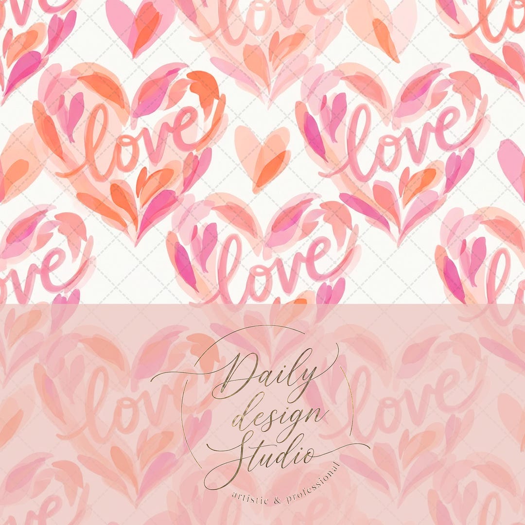 Watercolor Heart Seamless Pattern, Pink Love Hearts Digital Paper Pack ...