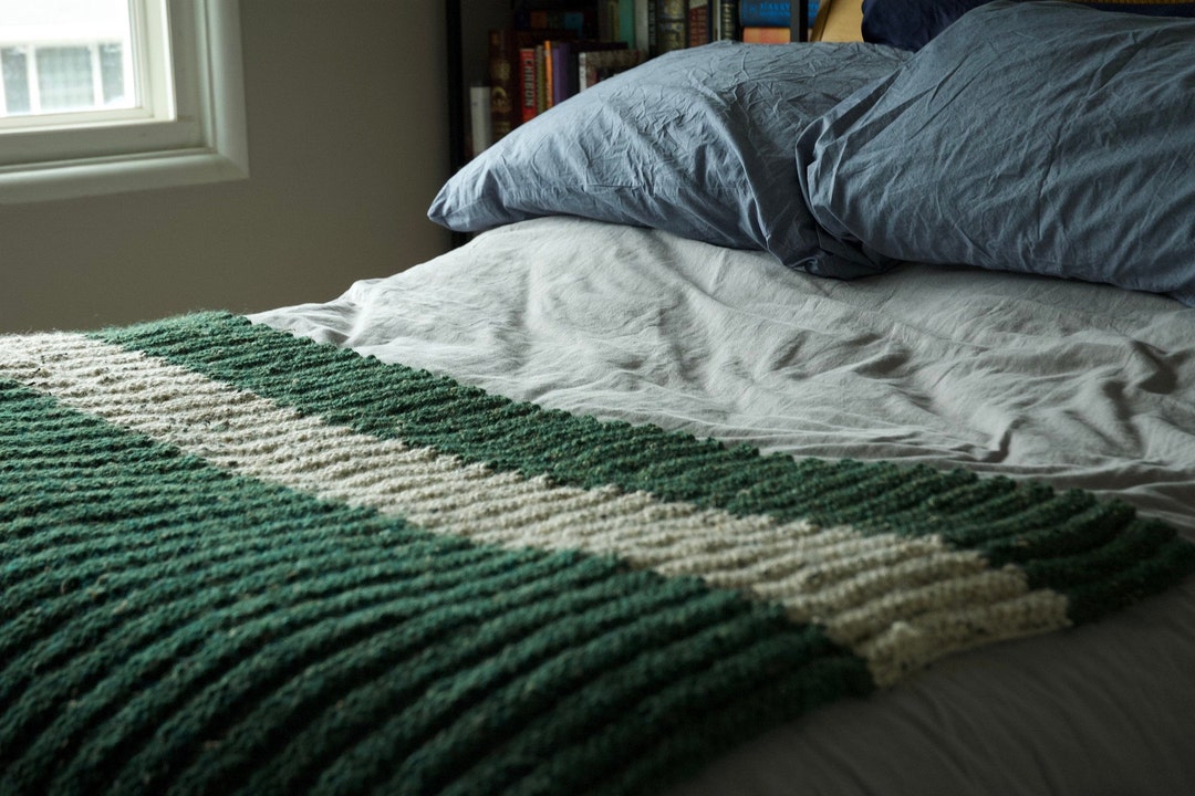 Heavy Knit Blanket Machine Washable Dark Green Etsy