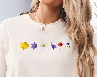 Single Flowers on a String T-Shirt | minimalist floral line art
