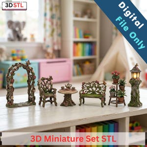 Enchanted Garden Miniature Furniture Bundle STL | Fairy Patio Decor Set | Woodland Dollhouse Collection | 3D Print Files