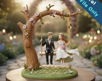 Figura romántica de columpio para bodas (archivo STL) / Decoración de árbol con flores para novios / Regalo de aniversario / (Descarga digital)