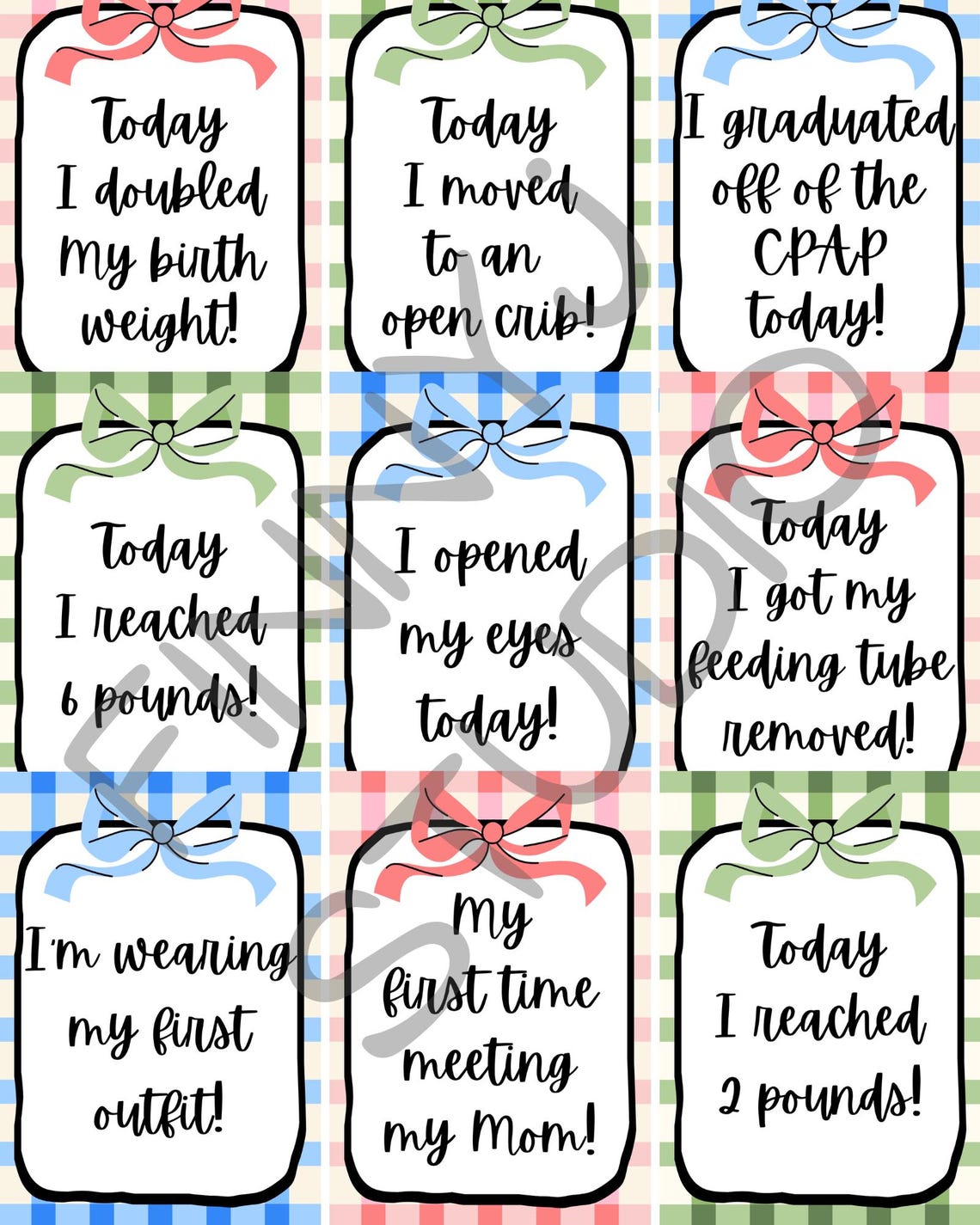 NICU Milestone Cards Printable – 25 Milestones – Preemie Baby Digital ...